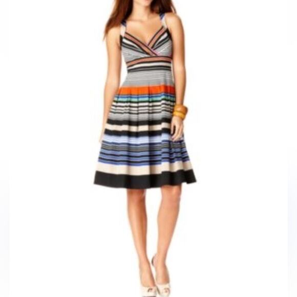 Calvin Klein Striped Multicolor Midi Dress Fit and Flare Size 4 - Picture 1 of 12